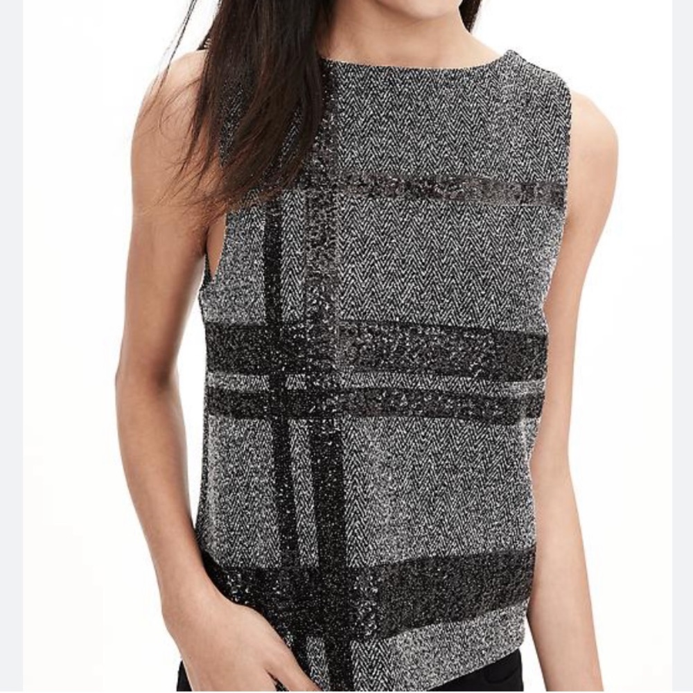 Banana Republic Sleeveless Sequin Herringbone Top, Size 8